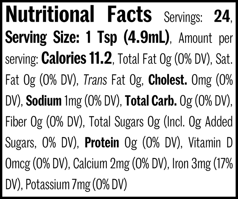 Vanilla Extract, Single Strength Madagascar Bottle, 4 fl. oz. Nutrition Label