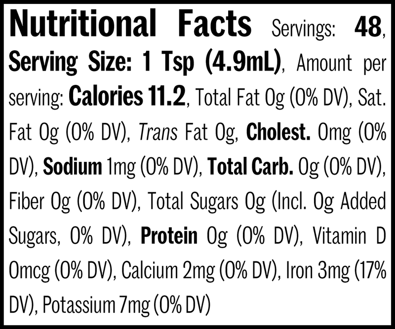 Vanilla Extract, Single Strength Madagascar Bottle, 8 fl. oz. Nutrition Label