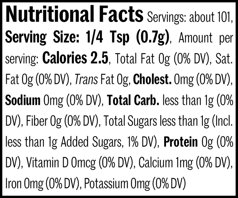 Ginger, Crystallized Nibs Jar, 2.5oz. Nutrition Label
