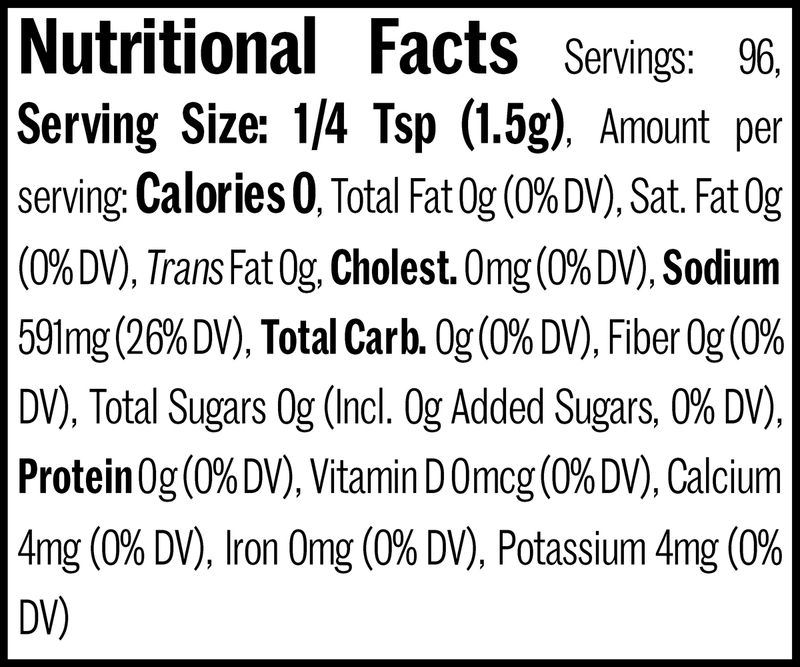 Salt, Himalayan Coarse Flatpack, 5.1oz. Nutrition Label