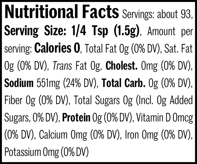 Salt, Hawaiian Smoked Jar, 4.9oz. Nutrition Label