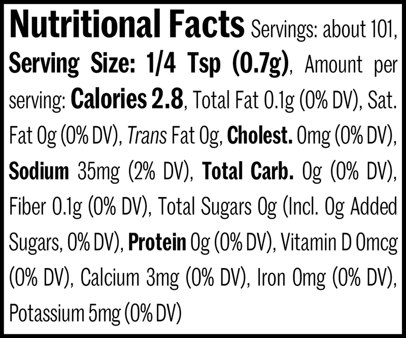 Everything Bagel Blend Flatpack, 2.5oz. Nutrition Label