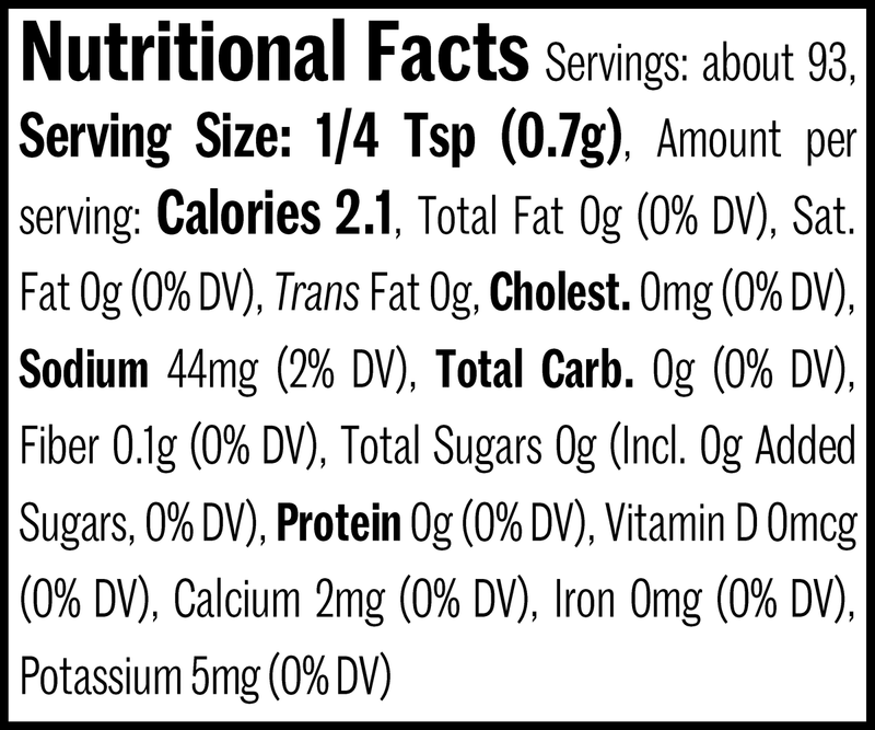 Jamaican Jerk Seasoning Jar, 2.3oz. Nutrition Label