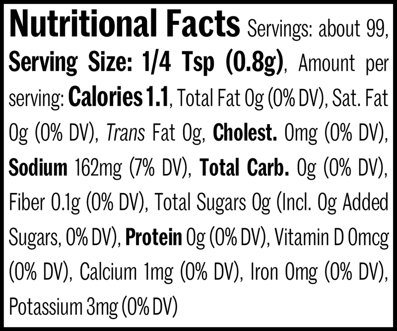 Italian Steak Seasoning Jar, 2.8oz. Nutrition Label