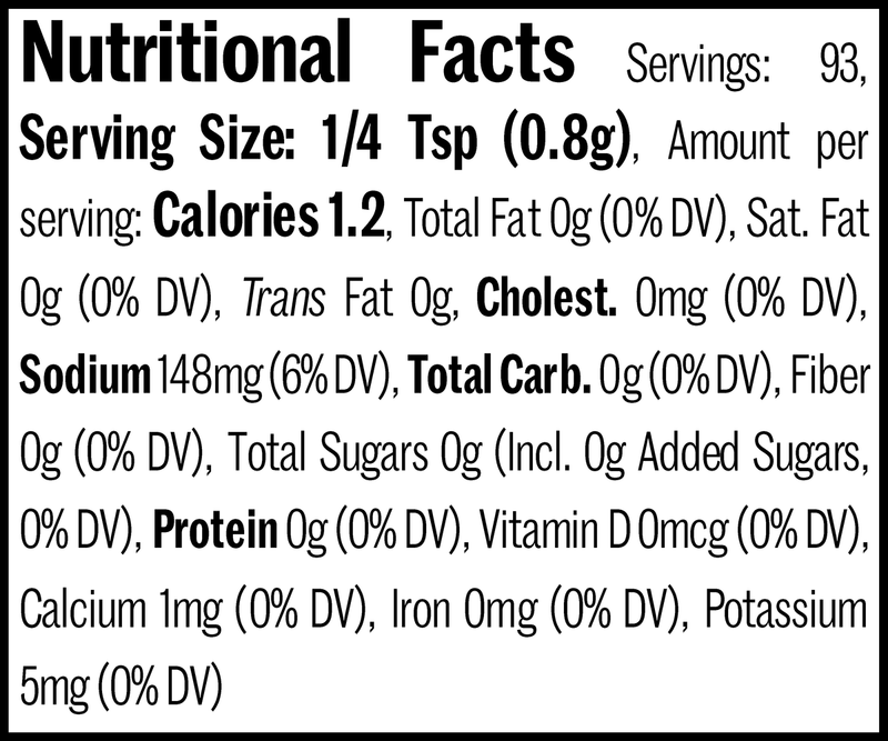 Green Chile Ranch Dressing and Dip Mix Jar, 2.6oz. Nutrition Label