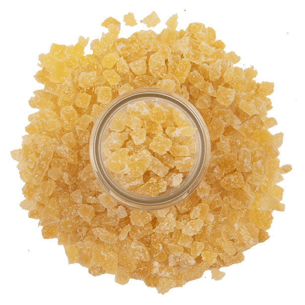 Overhead view of ginger nibs